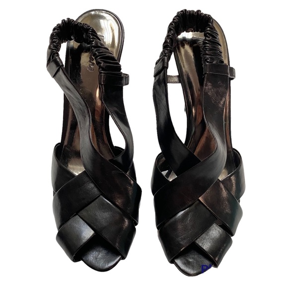 Marciano, Black Leather Basket Weave Peep Toe Heels, 8, NIB - Picture 2 of 4